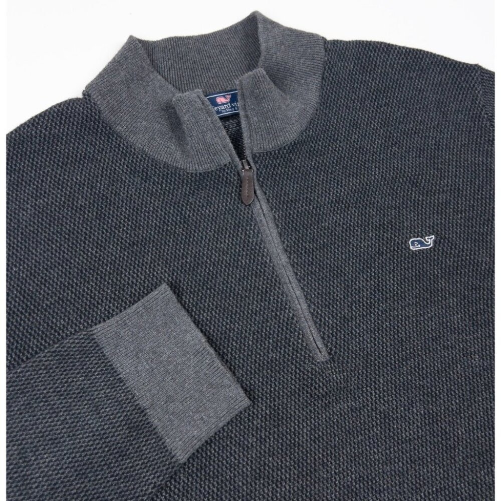 Vineyard Vines 1/4 Zip Sweater Men's 2XL Wool Blend Gray Black Pullover Hamilton